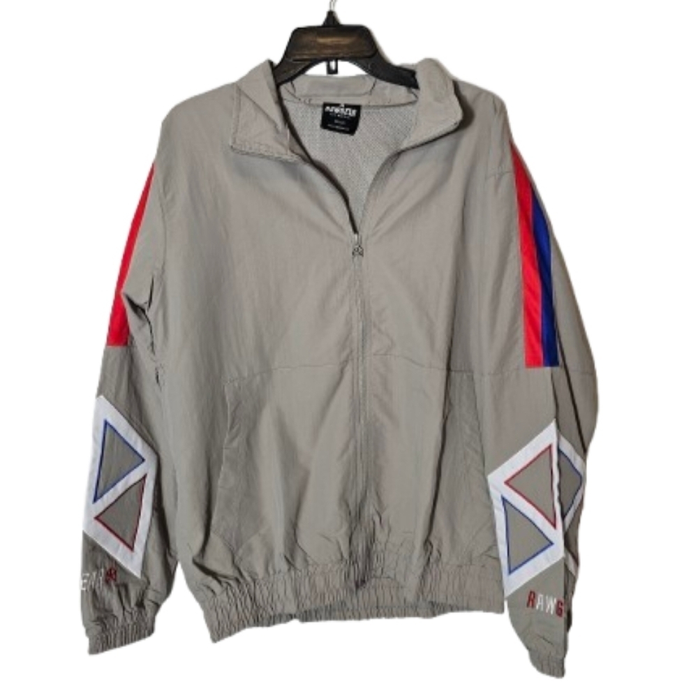 Raw Gear Taupe Windbreaker Jacket with Red and Blue Accents NWT Size Medium